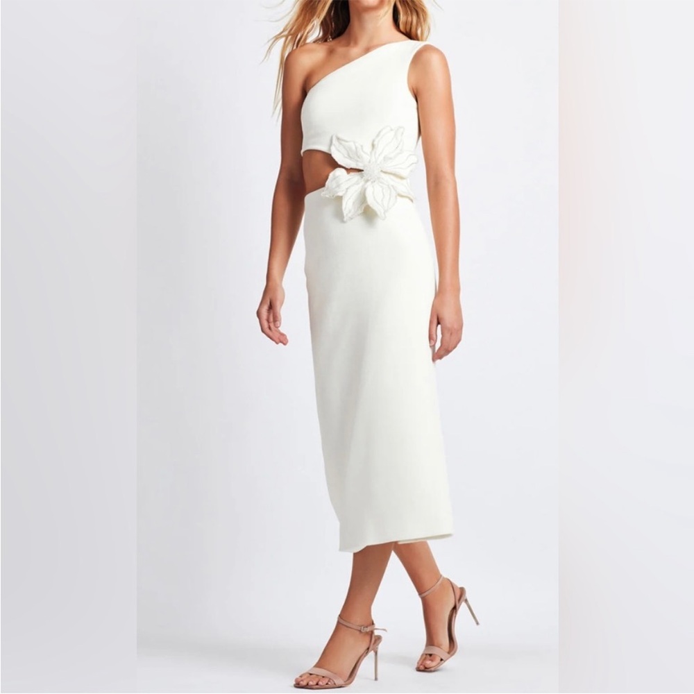 PatBO Flower Applique Midi Dress in Ivory